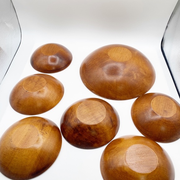 Wooden Salad Bowls Cute Set of Seven 11” Serving Bowl & Six 7” Small Bowl - Picture 12 of 15